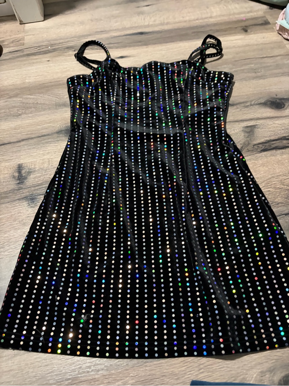 Nasty Gal Black Holographic Dot Spaghetti Strap Mini Dress- cute for HOCO , sz 4
